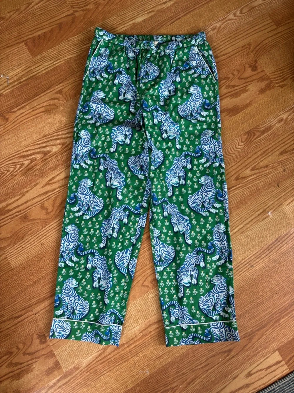 Printfresh Tiger Pajama Set Green Blue 100% Cotton Luxe Matching Sleep Set S